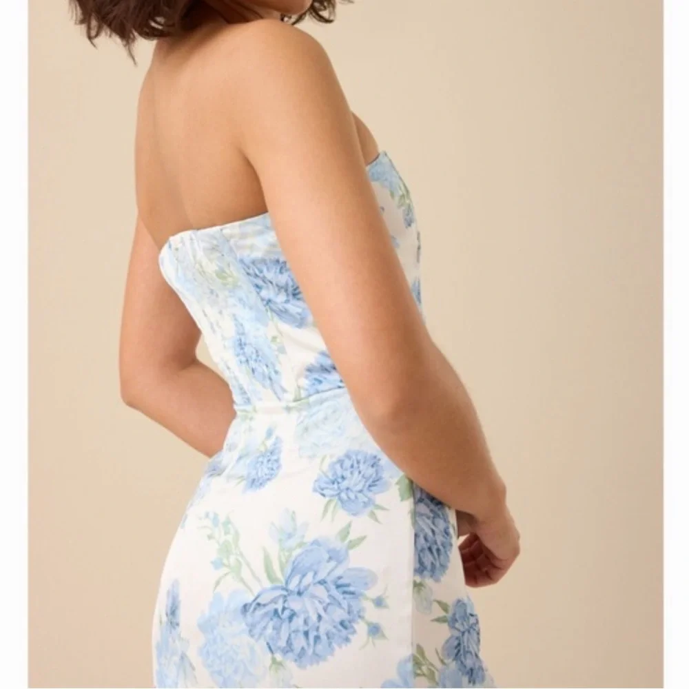Altar'd State Blue Floral Strapless Dress - Picture 3 of 5
